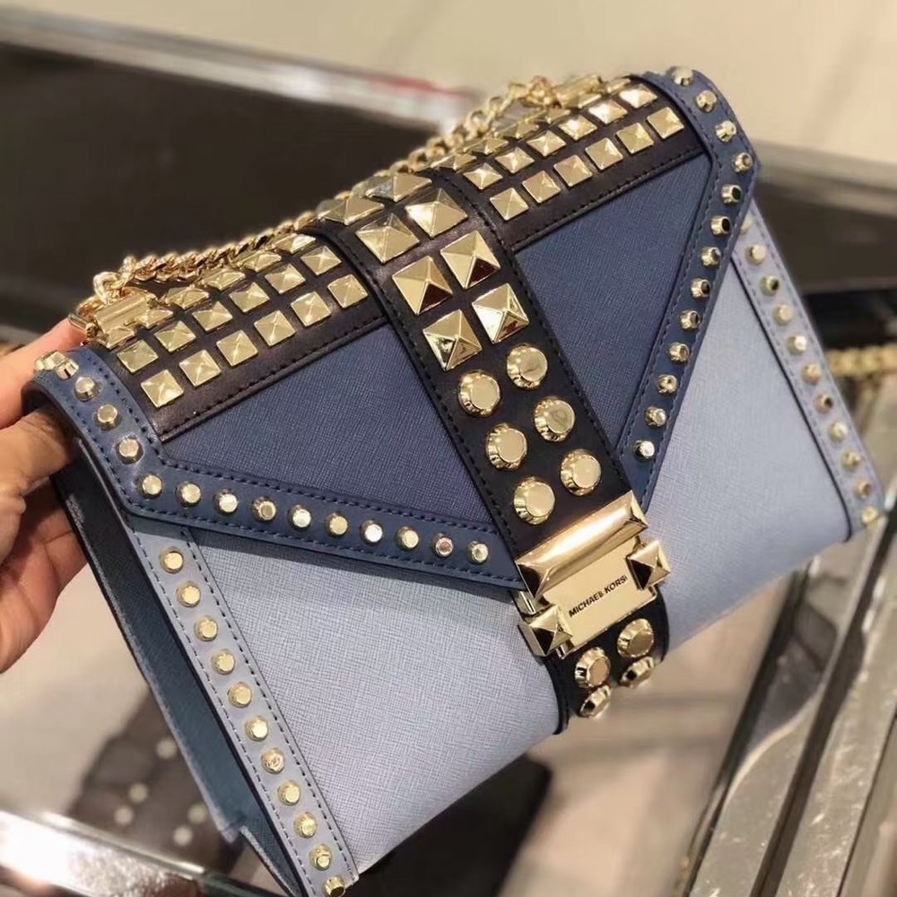 Michael Kors Blue and Gold Studded Bag